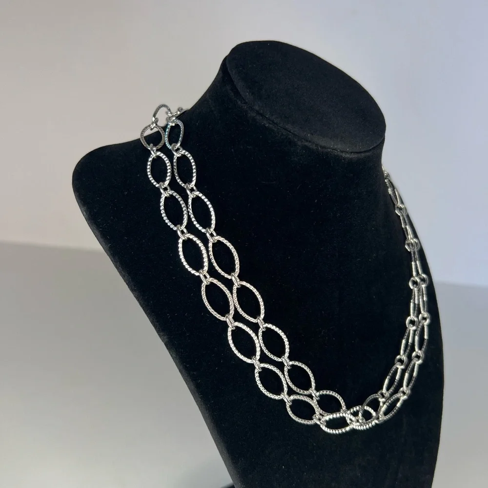 NWOT Oval Link Silver-Tone Chain Double Strand with Lobster Clasp ~17.5” - Picture 4 of 6